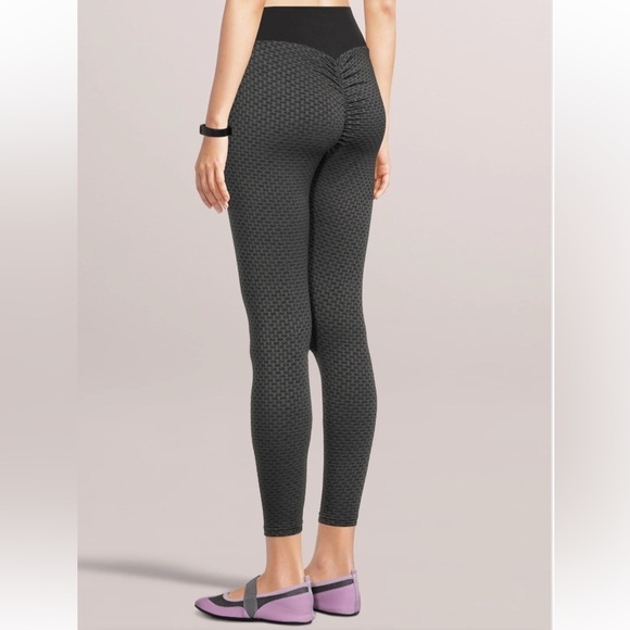 Black Butt Lifting High Waist Leggings Tummy Control Bubble Stretchable Medium - Picture 4 of 11